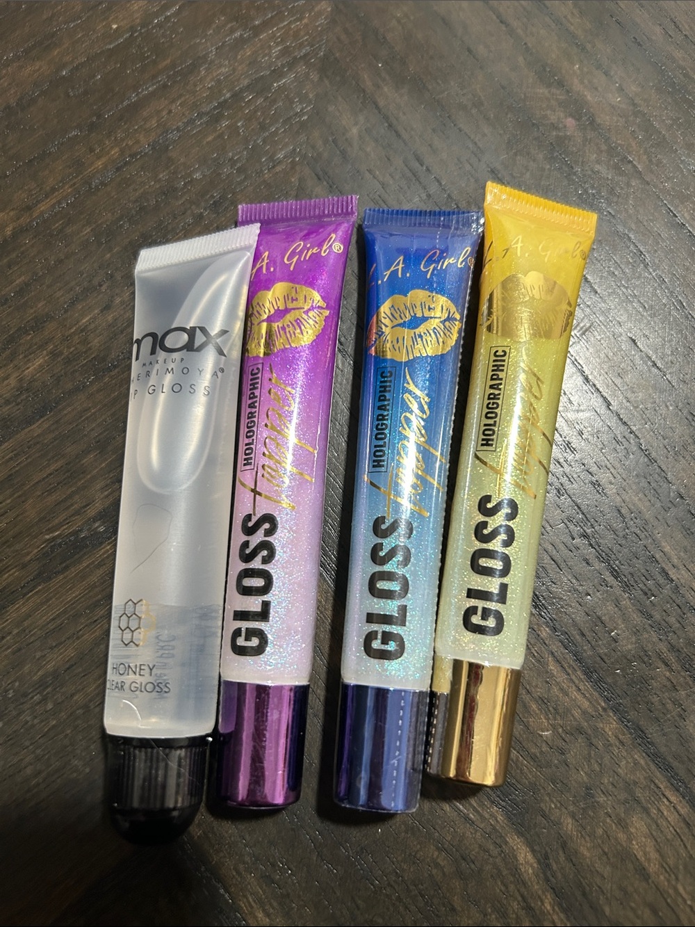 A. Girl Holographic Lip Gloss Set - Pink, Blue, Gold + Clear(lot of 4)